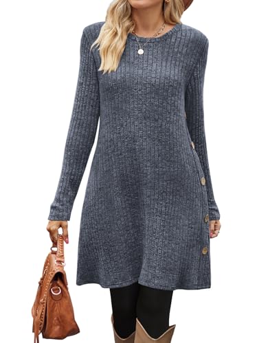 Image of OFEEFAN Long Sleeve Dress for Women Crew Neck Fall and Winter Tunic Dress with Pockets