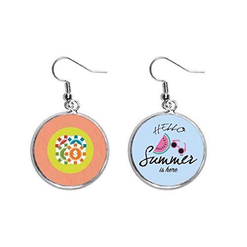 Pendientes de sandía y fichas casino estilo cartoon accesorio ligero de verano