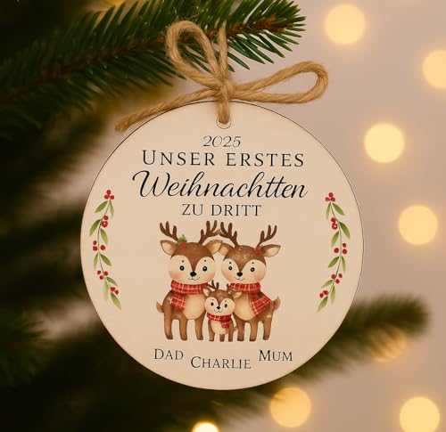 Unsert Erstes Weihnachten zu dritt Weihnachtsbaumschmuck Weihnachtsdeko Weihnachtsbaum Deko Weihnachtsdekoration Ornament Christbaumschmuck Mit Hanfseil (Niedliche Hirsche)
