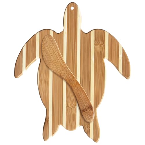 Totally Bamboo Sea Turtle Charcuterie Board with Spreader Knife Gift Set, 11-1/2" x 8-5/8" by Totally Bamboo - Used condition - US$11.08
