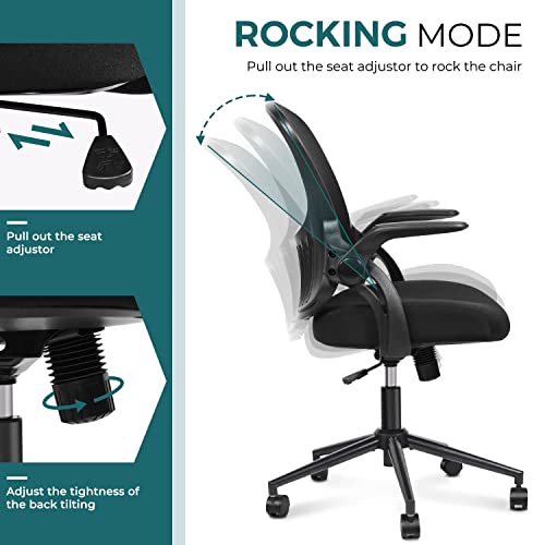 Smug Ergonomic Desk Home Office Mesh Computer Modern Height Adjustable Swivel Chair With Lumbar Support/Flip-Up Arms, 23.8D X 23.2W X 39.8H In, Black #TOP5