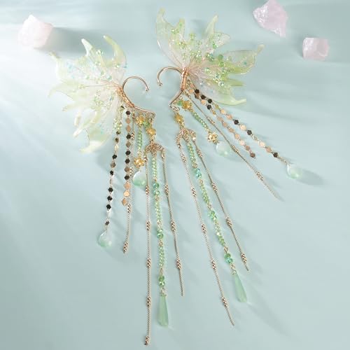 FRESHME Fairy Elf Ear Cuffs - Mermaid Ears Non Piercing Elven Ear Wraps with Shell Tassel Renaissance Halloween Accessories3