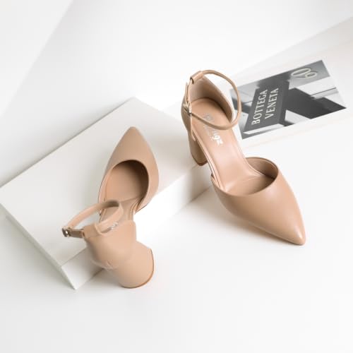 Image of RIBONGZ Block Heels for Women Closed Pointed Toe Heeled Slingback Chunky High Heel Ankle Strap Pumps Patent Leather Comfort Dressy Shoes for Work Party Prom Wedding Bridal Dress