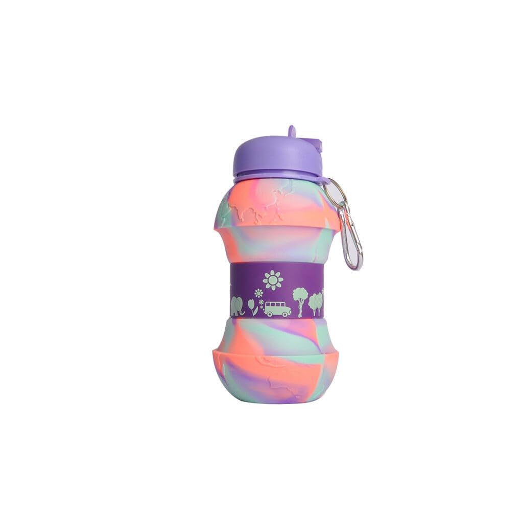 susiodeu Water Bottle Folding Leakproof Silicone Kettle Outdoor Collapsible Sports Cups Travel Basketball Golf Adult Girls Boys, camo Orange