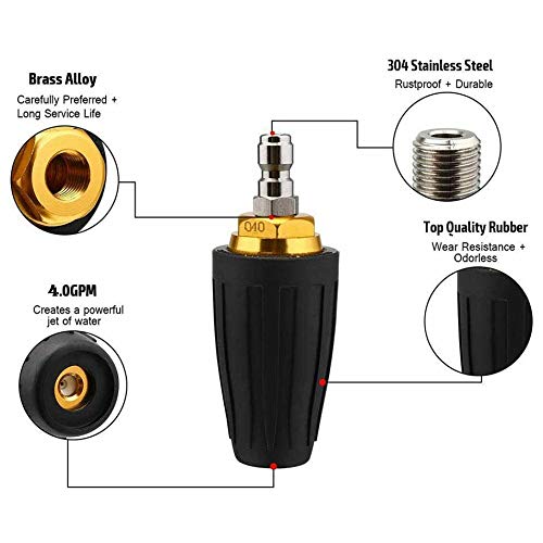 Dciustfhe Buse Turbo Nettoyeur Haute Pression + 7 Pointes - Rotative 4000 PSI, Raccord 1/4" (Noir)