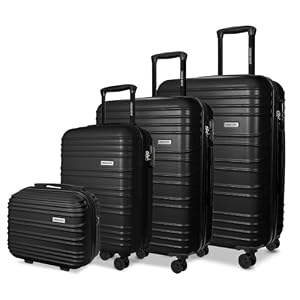 Luggage Depot 4 Pieces Suitcase Set, 14" & 20" Cabin Suitcases & 24" & 28" Lightweight Large Suitcases, ABS Hardshell with TSA Combination Lock & 360°Wheels, Complete Travel Solution in Black