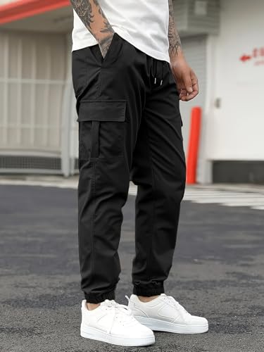 Image of ADBUCKS Men's Regular Fit low Rise Soild Cargos Style Joggers Casual Trousers