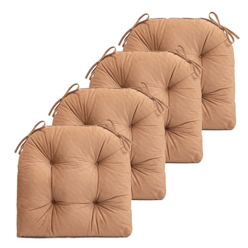 FABRICASTLE Chair Cushions Pads Non-Skid Comfortable 17" x 16" Seat Cushion Cover Set of 4 for Indoor Kitchen Dining Room Office Chairs (Camel, 4 Counts (Pack of 1))