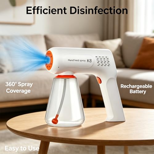 K8 Handheld Nano Mist Spray Gun, Rechargeable Portable Electric Atomizer Sprayer with Blue Light, 480ML Large Capacity Water Mist Sprayer for Home, Car, Plants, Indoor Surface Spraying by JAJEDS - Used condition - Image 3