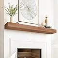 koretech Fireplace Mantel 72"/60"/48" Solid Rustic Wood Floating Farmhouse Shelf Handcrafted Wall Mounted, with Invisible Heavy Duty Metal Bracket (Light Brown, 60'' Long)