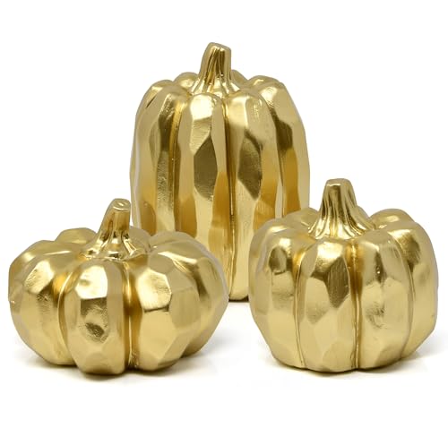 Gift Boutique Thanksgiving Gold Hammered Pumpkin Set of 3 Fall