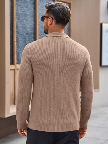 Runcati Mens Long Sleeve Polo Sweater Knit Polos V Neck Casual Dress Button Collared Pullover Sweaters3