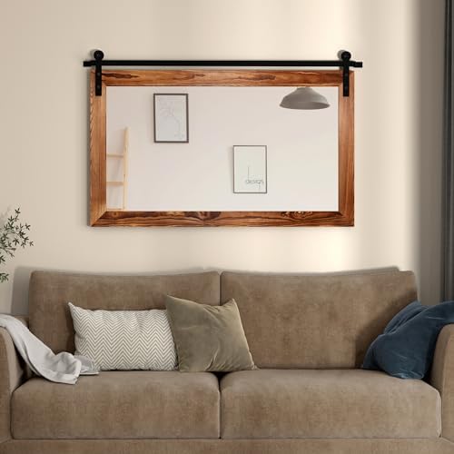 COGOOD Farmhouse Barn Door Mirror - 41" x 26" Rustic Wood Framed Wall Mirror for Bathroom, Living Room, Bedroom Wall Decor (Brown) - 1