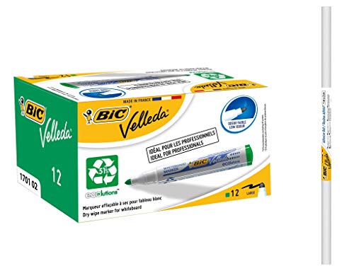 BIC Velleda Collection - Rotuladores de Pizarra punta media verde + Rollo Adhesivo Pizarra Blanca (100 x 200 cm)