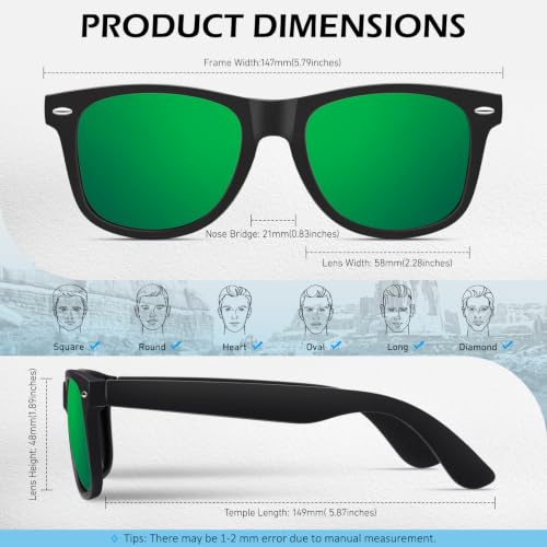 Image of Sunier Polarized Sunglasses for Men and Women, Retro Square Matte Finish UV400 Protection Shades for Driving, Fishing