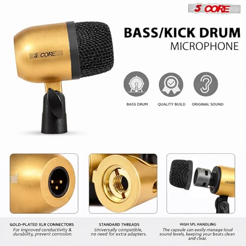 Image of 5 CORE 7 Piece Drum Microphone Set with 5 Dynamic Percussion Microphones Kick Bass, Tom /Snare and 2 Condenser Cymbals Metal Mics Complete with Thread Clip Mics Holder