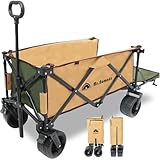 MR. NOMADS 【ラグビー日本代表使用】 キャリーワゴン キャリーカート 4輪 こども乗せれる 折り畳み 軽量 大容量 170L コンパクト 大きいタイヤ 頑丈 耐荷重150kg 自立収納 ワンタッチ収束式 アウトドアワゴン キャンプワゴン カート 子供 (KW002 Olive Tan) リアゲート付き