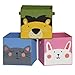 SONGMICS Scatole Portaoggetti per Bambini, 30 x 30 x 30 cm, Set di 3 Contenitori Pieghevoli per Giochi con Maniglie, Stanza dei Giochi, Tema Animali, Rosa, Azzurro e Verde, Natale,RFB075P01