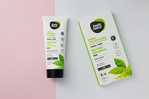 BODYNATUR-Bandas-Cera-Depilatoria-Cuerpo-Pieles-Normales-Depilacion-Mujer-Enriquecidas-con-Te-Matcha-16-Bandas-y-2-Toallitas
