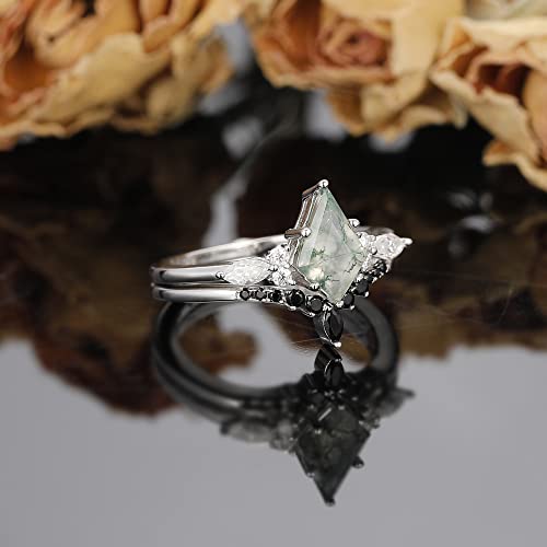 Moss Aagte Bridal Wedding Rings Sets for Women 925 Sterling Silver Plated Platinum Green Gemstone 1.30CT/1.50CT Engagement Promise Rings for Her Size 4-94