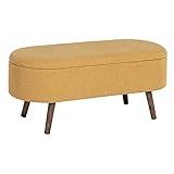 LOLAhome Banqueta baúl tapizada de Madera y Tela Mostaza de 100x40x43 cm