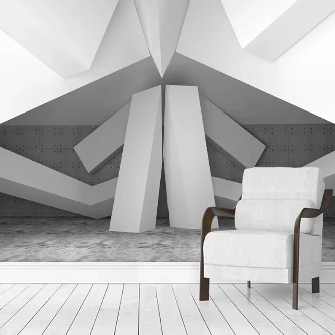 Papier peint 3D gris pour agrandir une pièce salon géométrique