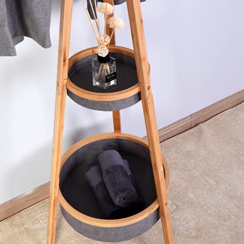 Binlingo Bamboo Coat Rack Freestanding, Entryway Coat Rack Stand With 2 Storage Shelves, 6 Hooks Hall Tree Free Standing For Home Or Office, Natural #TOP2