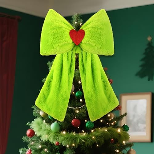 Gejoy Large Lime Green Bow Christmas Tree Topper Plush Furry Bow ...