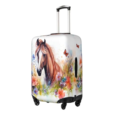 Spandex Travel Luggage Cover Printed Watercolor Horse Flowers Double-Sided Suitcase Protector Bag,Dust-Proof Cratch-Resistant Washable Baggage Covers For Kid Adult,Small2