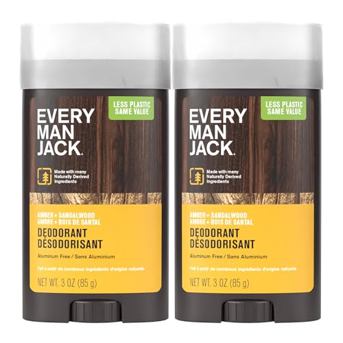 Every Man Jack Amber + Sandalwood Men’s Deodorant - Stay Fresh with Aluminum Free Deodorant For all Skin Types - Odor Crushing, Long Lasting, with Naturally Derived Ingredients - 3oz (2 Pack)