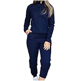 2 Teiler Frauen Mit Reißverschluss Sweatshirt 2teiliges 2 Teiler Damen Tailliert Polyester Schule Schlichtes Basic Mit Reißverschluss Langärmlige Herbst Luftiges Blau