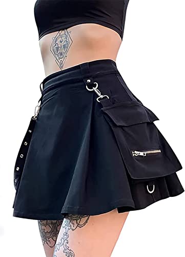 FIDDY898 Women’s High Waisted Goth Skirt Black Mini...