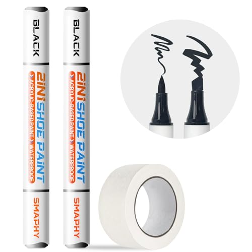 2 in 1 Black Shoe Paint, 2-Pack Acrylic Shoe Dye Marker for DIY Midsole Recoloring & Instant Scuff Fix, Permanent & Waterproof Restorer for Suede, Rubber, Fabric, Foam Sneakers