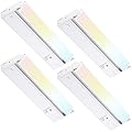 TORCHSTAR Swivel LED Under Cabinet Lighting 3CCT, 12 Inch 8W 600LM, Hardwired & Plug-in, 3 Color Selectable CRI90 120V, Rotatable Lens, ETL Dimmable Under Counter Lights, Aluminum Housing, Pack of 4