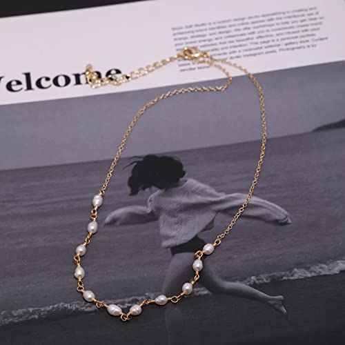 Cowlyn Pearl Necklace For Women 14K Gold Plated Handmade Cultured Freshwater Tiny Pearls Chain Short Pendant Delicate Fashion Choker Jewelry Gift #TOP6