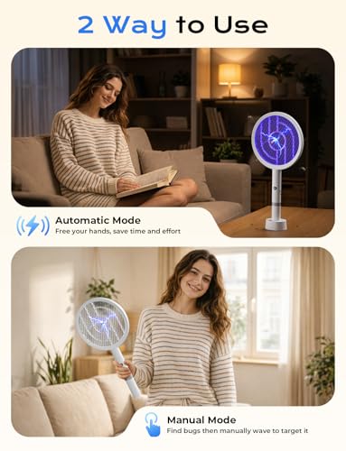 Image of YISSVIC Electric Fly Swatter Bug Zapper Racket 4000V LED Screen Dual Modes Fly Zapper Rechargeable for Indoor Home Office Backyard Patio Camping (White)