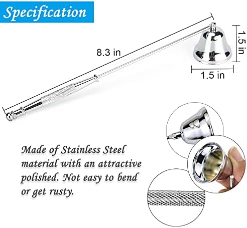ePicsoa Candle Snuffer Candle Wick Trimmer, Stainless Steel Fire Extinguisher Home Bell Shaped Flamer Long Handle Put Out Fire Wick (Silver)