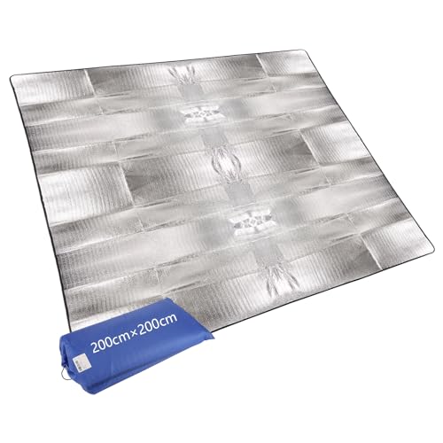 VIDETOL Colchoneta aislante de aluminio, 200 x 200 cm, aislamiento térmico, plegable, para camping, tienda de campaña, esterilla térmica impermeable para playa, picnic, camping
