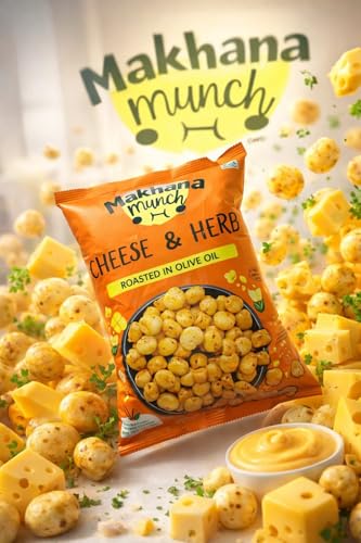 Image of Makhana Munch Roasted Makhana, Variety Pack, Cheese & Herbs, Korean Hot & Spicy, Natkhati Pudina, Himalayan Salt, Cream & Onion, Gluten Free, Low Fat (14g each) (Pack of 5)