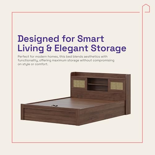 Image of Wakefit Bed | 3 Yr Warranty | Bed Queen Size, Comes with Hydraulic Storage, Noise-Free, Density:680-750 kg /m, Termite & Borer Resistant, Fits Mattresses Up to 8 inches(Tesser 78x60- Columbian Walnut)