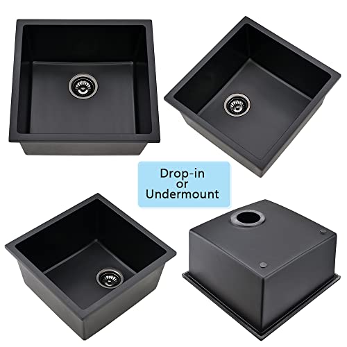 21 Inch Black Undermount Bar Sink-VASOYO 21x19 Undermount Wet Bar Sink Black Granite Composite Single Bowl Quartz Outdoor Rv Kitchen Sinks Small Prep Sinks with Bottom Grid by VASOYO - Image 7