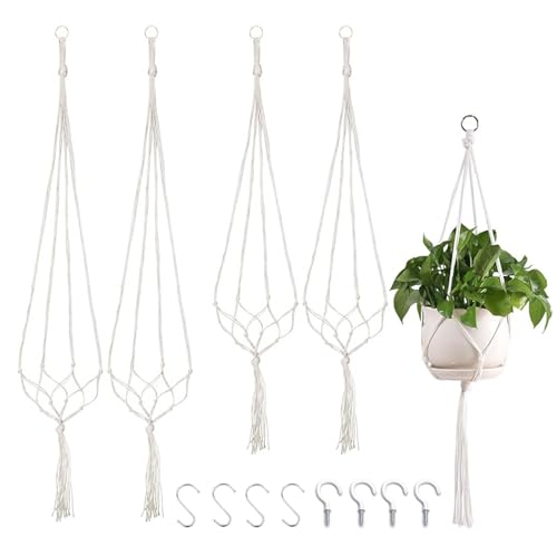 THINTON 4 Pack Macrame Plant Hanger Indoor Hanging Plant Holder with 4 Hooks Hanging Pots for Plants Indoor Outdoor Home Garden Balcony Ceiling Decor - 100cm/80cm
