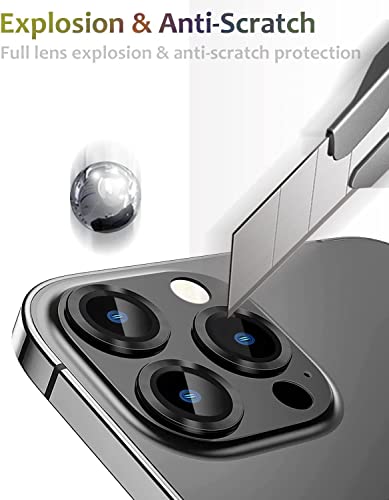 Image of Camera Lens Protector for iPhone 14 Pro /iPhone 14 Pro Max, Alloy Metal Camera Cover with Tempered Glass Screen Protector,Case Friendly,Scratch Resistant (BLACK)
