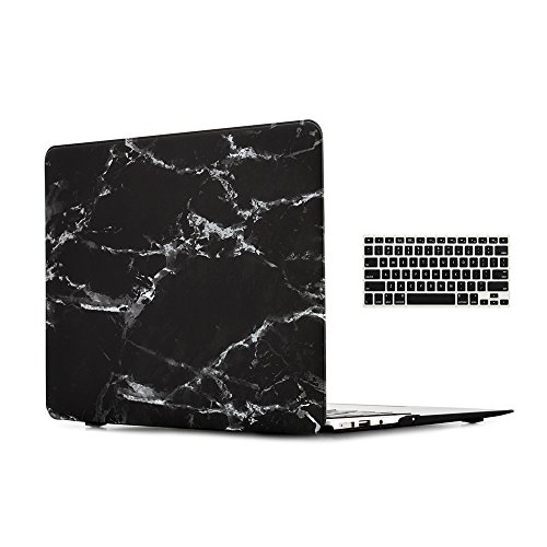 ZINMARK 13 Inch Laptop Case Cover Compatible with MacBook Air 13.3 Inch A1369 / A1466, Plastic Folio Hard Cover Casee - Black Marble