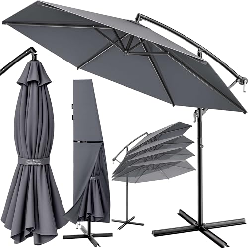 Kingsleeve® Parasol de jardin extérieur en alu Parasol déporté inclinable anthracite Ø330cm avec manivelle Protection UV 80+