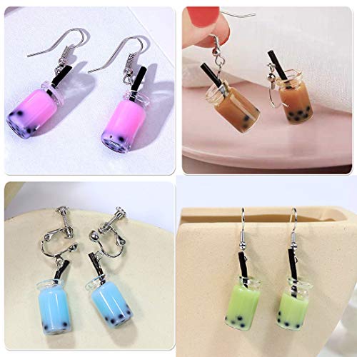 Tongcloud 40pcs Milk Tea Charms Pendant Colorful Milk Tea Drink Bottle Charms for DIY Jewelry Craft Earring Keychain Accessories Jewelry Crafts (40)