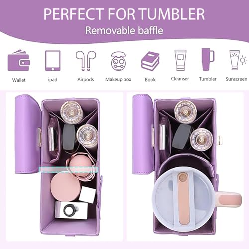 Image of House of Quirk Outdoor Portable Crossbody Tumbler Holder Bag with Purse Compartment - Travel Water Bottle Carrier for Hiking, Walking, Camping (Mauve)