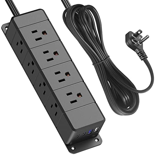 30W USB C Power Strip Surge Protector,Ultra Thin Flat Plug Power Strip 4 Side 12 Outlets,1 PD Fast Charing,2 USB-C, 2 USB-A(4 USB Total 40W),6ft Slim Extension Cord,16 in 1 Desk Power Bar,1200J