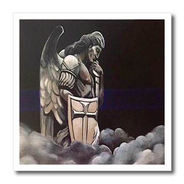 3dRose Melissa A. Torres Art Law Enforcement - Image of Saint Michael with Thin Blue Line - 8x8 Iron on Heat Transfer for White Material (ht_243250_1)