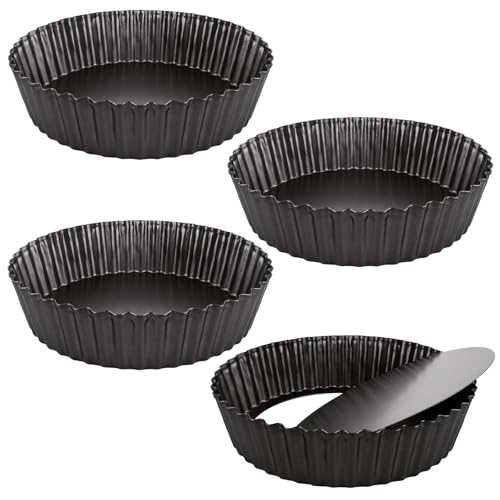 GBACHOOSE 4 Pack Deep Quiche Pan, 24cm/9’’ Tart Tin with Loose Base, 6cm Deep Non-Stick Quiche Dish, Round Flan Tins for Baking Pies Pizza Cheese Cakes Fruit Tart